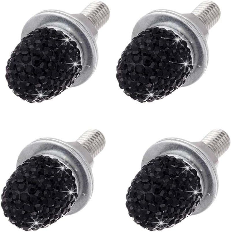 LHDOS Bling Car Licence Plate Screws Kit, Rhinestone Licence Plates Frame Fasteners, Aluminum Alloy Car Tag License Plate Bolt Cap Washer, Auto Decorative Accessories for Vehicle Truck Motorcycle (Black) Multi-use well-engineered build - Image 1