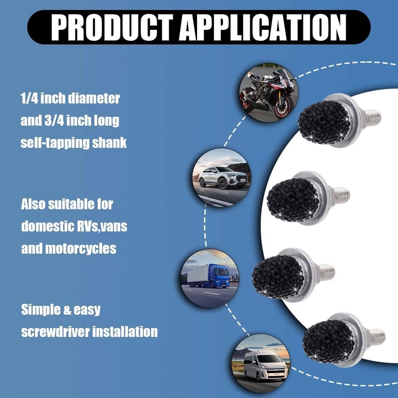 LHDOS Bling Car Licence Plate Screws Kit, Rhinestone Licence Plates Frame Fasteners, Aluminum Alloy Car Tag License Plate Bolt Cap Washer, Auto Decorative Accessories for Vehicle Truck Motorcycle (Black) Multi-use well-engineered build - Image 5