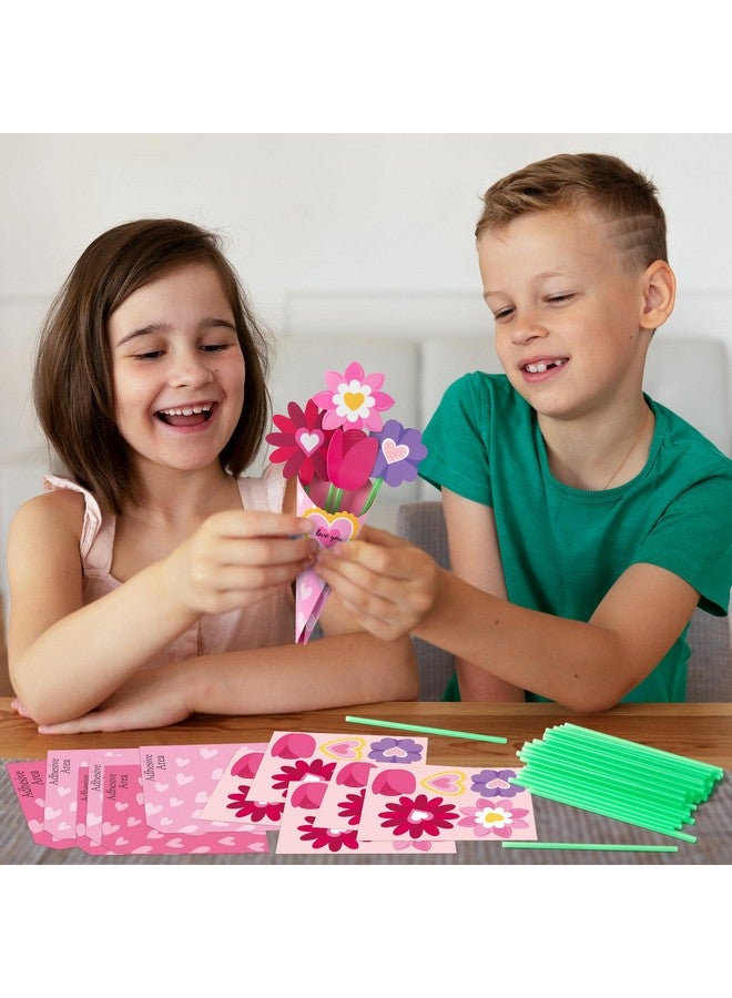 BeYumi Flower Bouquet Craft Kit - 24Pcs Mother's Day Pink Flower Bouquet Craft Kit for Kids Make Your Own Heart Floral Teacher Appreciation DIY Gift School Classroom Home Fun Activities - Image 4