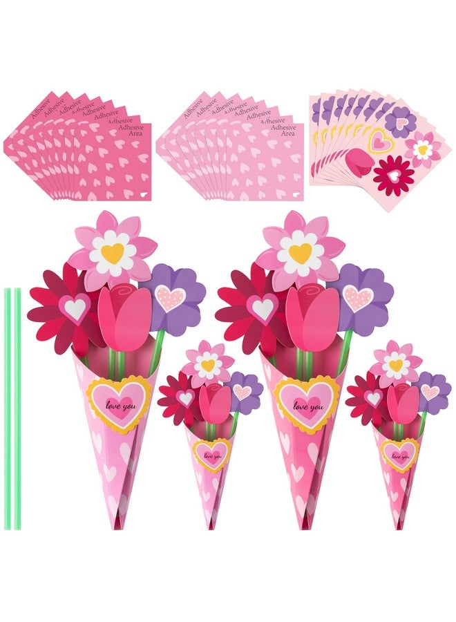 BeYumi Flower Bouquet Craft Kit - 24Pcs Mother's Day Pink Flower Bouquet Craft Kit for Kids Make Your Own Heart Floral Teacher Appreciation DIY Gift School Classroom Home Fun Activities - Image 1