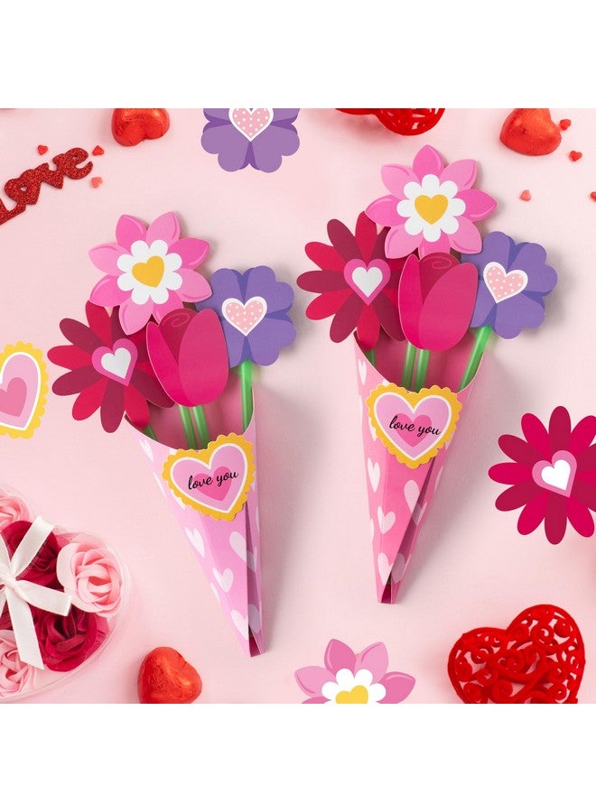 BeYumi Flower Bouquet Craft Kit - 24Pcs Mother's Day Pink Flower Bouquet Craft Kit for Kids Make Your Own Heart Floral Teacher Appreciation DIY Gift School Classroom Home Fun Activities - Image 5