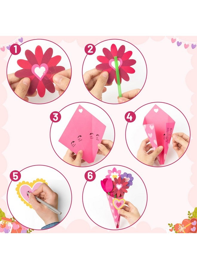 BeYumi Flower Bouquet Craft Kit - 24Pcs Mother's Day Pink Flower Bouquet Craft Kit for Kids Make Your Own Heart Floral Teacher Appreciation DIY Gift School Classroom Home Fun Activities - Image 3