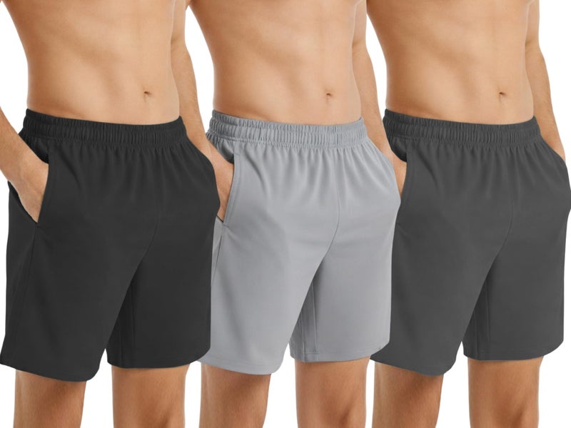 NINQ Men’s Sports Shorts Pack of 3 | Men Half Pant & Sports Short for Men | Gym Wear, Casual Men Short with Elastic Waistband (in, Alpha, XL, Regular, L.Gry+BLK+D.Gry) - Image 1