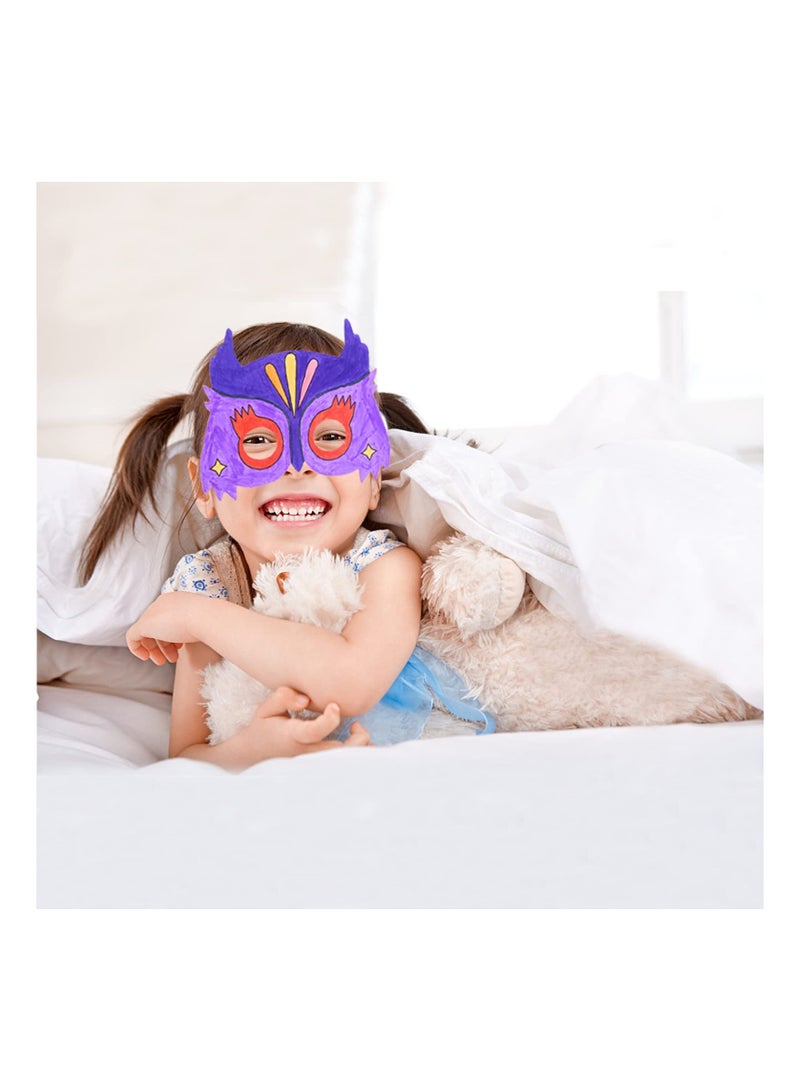 KASTWAVE مجموعة أقنعة الحيوانات 44 قطعة للأطفال افعلها بنفسك، أقنعة أطفال هالوين تشمل 16 قطعة أقنعة بيضاء قابلة للتلوين مع 16 قطعة خيوط و12 قلم ملون لم fillers أكياس حفلات عيد الميلاد - Image 3