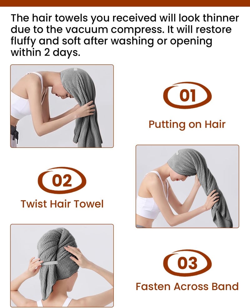 Long absorbent quick-drying anti-frizz microfiber curly hair cap (gray) - Image 5