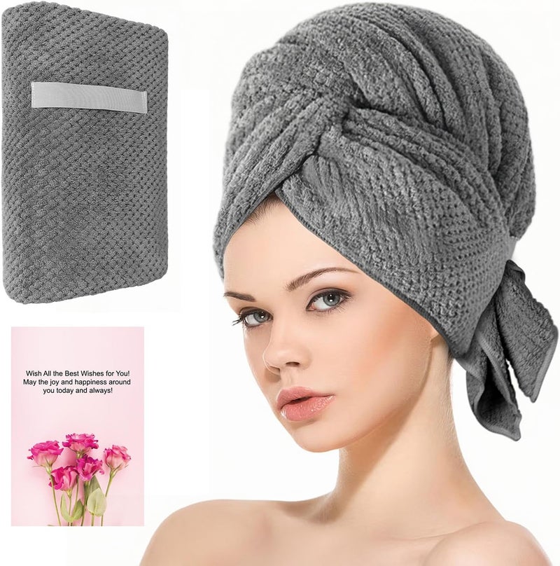 Long absorbent quick-drying anti-frizz microfiber curly hair cap (gray) - Image 1