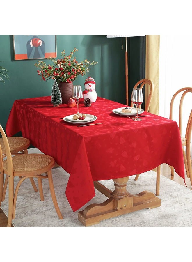 SASTYBALE Christmas Tablecloth Rectangle, Jacquard Table Cloth Spillproof and Wrinkle Resistant with Christmas Tree Patterns for Dining Room & Holiday Decoration (Red, Rectangle/Oblong, 52" x 70" (4-6 Seats)) - Image 1