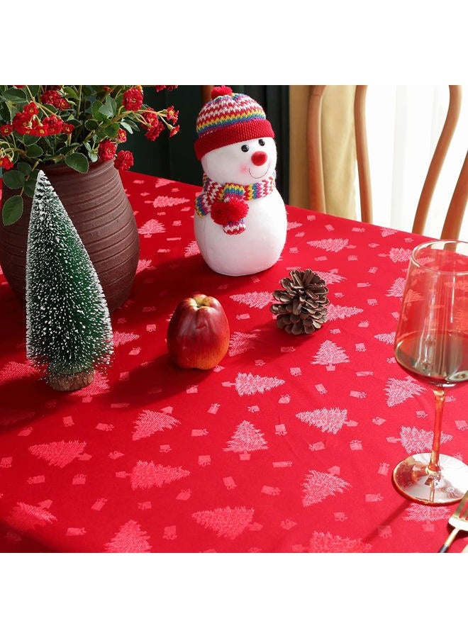 SASTYBALE Christmas Tablecloth Rectangle, Jacquard Table Cloth Spillproof and Wrinkle Resistant with Christmas Tree Patterns for Dining Room & Holiday Decoration (Red, Rectangle/Oblong, 52" x 70" (4-6 Seats)) - Image 5