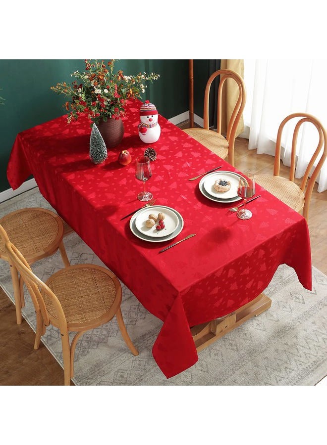 SASTYBALE Christmas Tablecloth Rectangle, Jacquard Table Cloth Spillproof and Wrinkle Resistant with Christmas Tree Patterns for Dining Room & Holiday Decoration (Red, Rectangle/Oblong, 52" x 70" (4-6 Seats)) - Image 2
