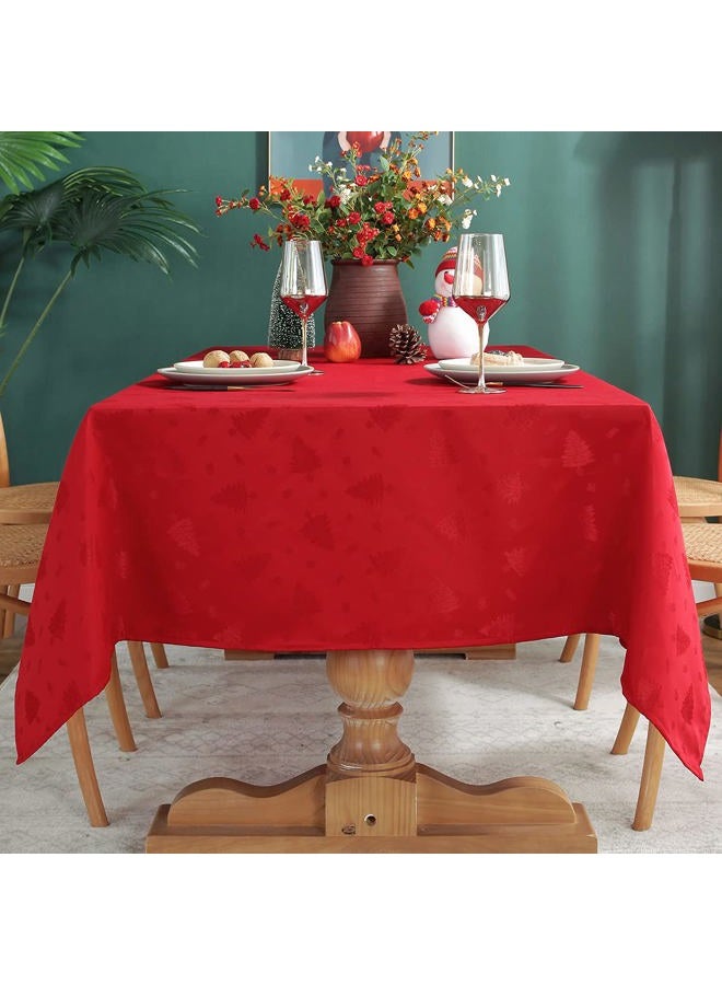 SASTYBALE Christmas Tablecloth Rectangle, Jacquard Table Cloth Spillproof and Wrinkle Resistant with Christmas Tree Patterns for Dining Room & Holiday Decoration (Red, Rectangle/Oblong, 52" x 70" (4-6 Seats)) - Image 4