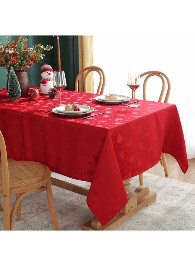 SASTYBALE Christmas Tablecloth Rectangle, Jacquard Table Cloth Spillproof and Wrinkle Resistant with Christmas Tree Patterns for Dining Room & Holiday Decoration (Red, Rectangle/Oblong, 52" x 70" (4-6 Seats)) - Image 3