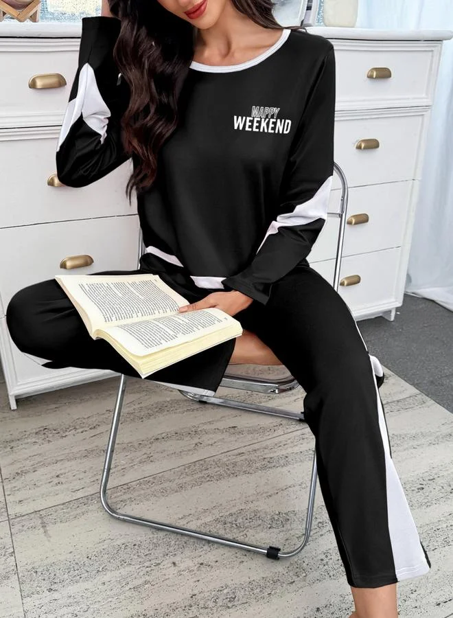 تايك تو مجموعة من تيشيرت بطبعة خط جانبي وبيجاما