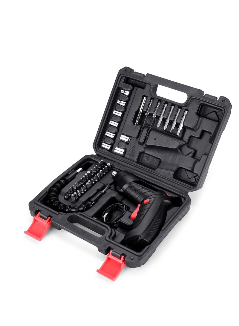 SYOSI Electric Screwdriver, 4.2V Cordless Screwdriver Rechargeable with 44pcs Screwdriver Bit Set, Front LED Light, Flexible Shaft Carrying Case, Easy for Small Home Projects, Micro USB - Image 1
