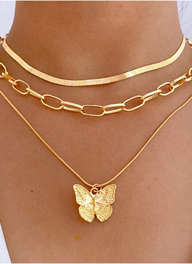 ستايلي Butterfly Pendant Chain Layer Necklace