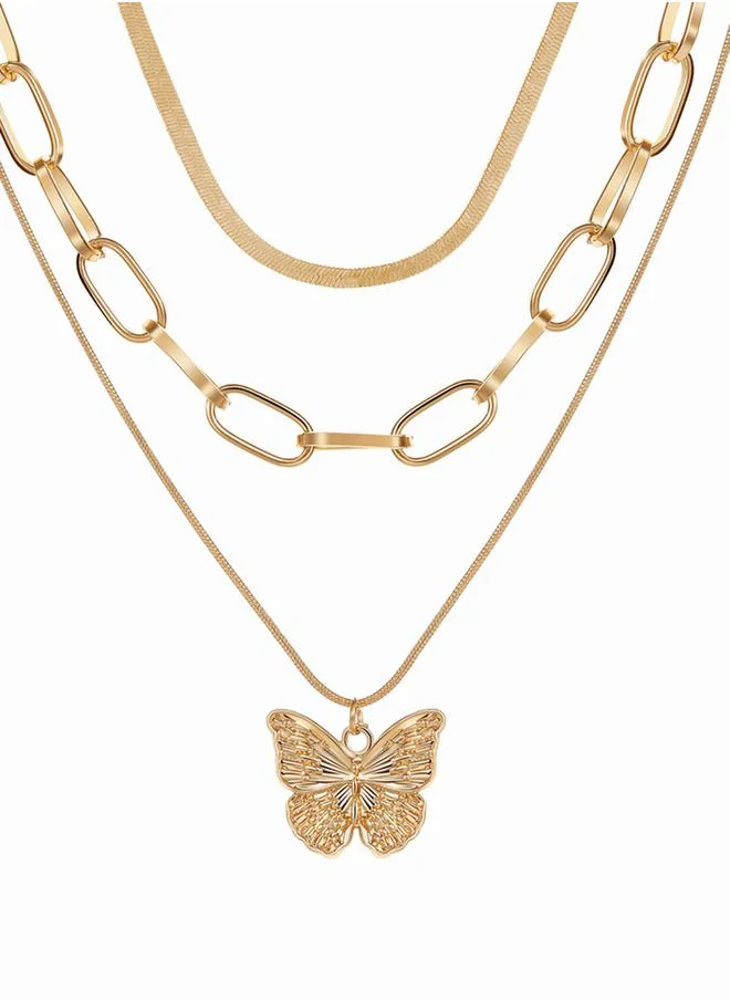 ستايلي Butterfly Pendant Chain Layer Necklace