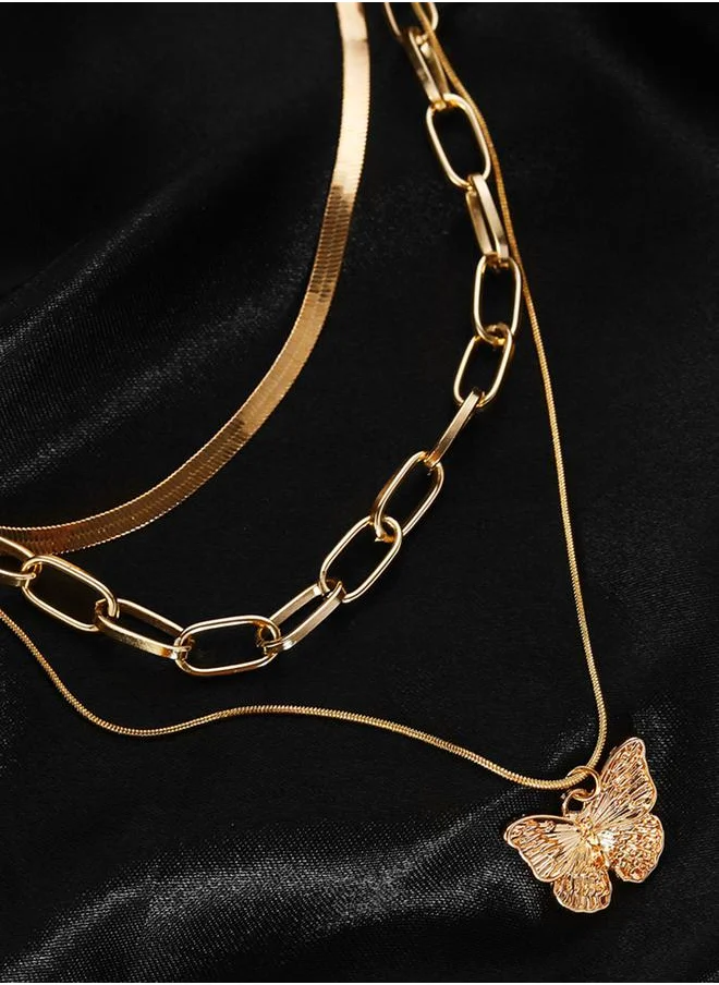 ستايلي Butterfly Pendant Chain Layer Necklace