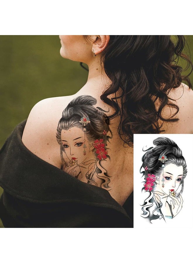 Oottati 6 Sheets Arm Fake Waterproof Temporary Tattoos Stickers Japanese Geisha Samurai Women Tiger Prajna Dark Red Blood - Image 4
