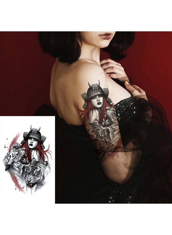 Oottati 6 Sheets Arm Fake Waterproof Temporary Tattoos Stickers Japanese Geisha Samurai Women Tiger Prajna Dark Red Blood - Image 2