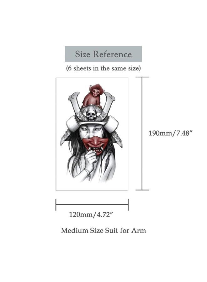 Oottati 6 Sheets Arm Fake Waterproof Temporary Tattoos Stickers Japanese Geisha Samurai Women Tiger Prajna Dark Red Blood - Image 3