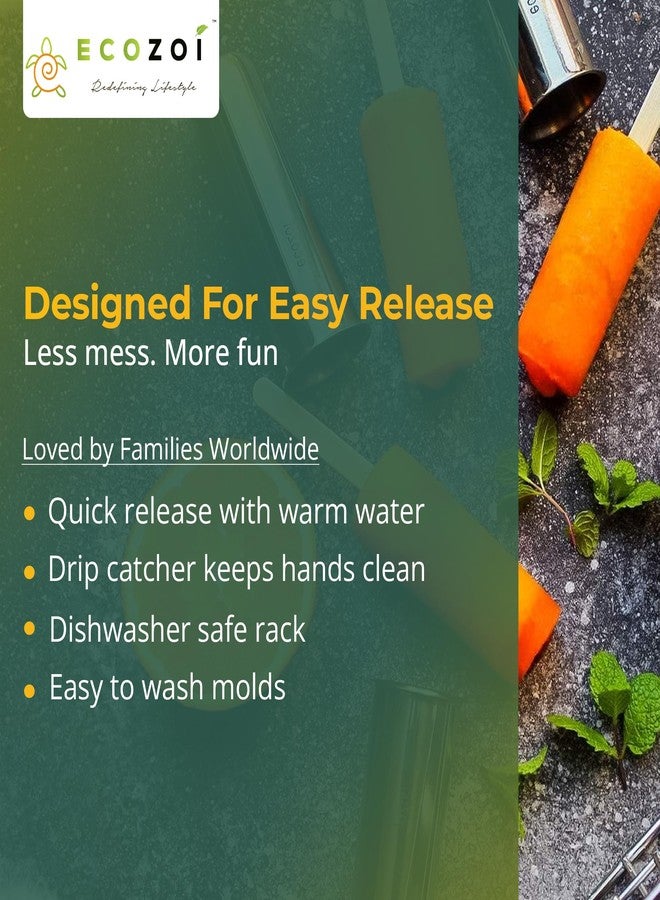 ecozoi Stainless Steel Popsicle Molds, 6 Metal Ice Popsicle Makers, 30 Reusable Bamboo Sticks, 12 Silicone Seals and 1 Rack, Eco Popsicle Molds for Kids and Adults, 3 oz Per Mold (Round) - Image 5