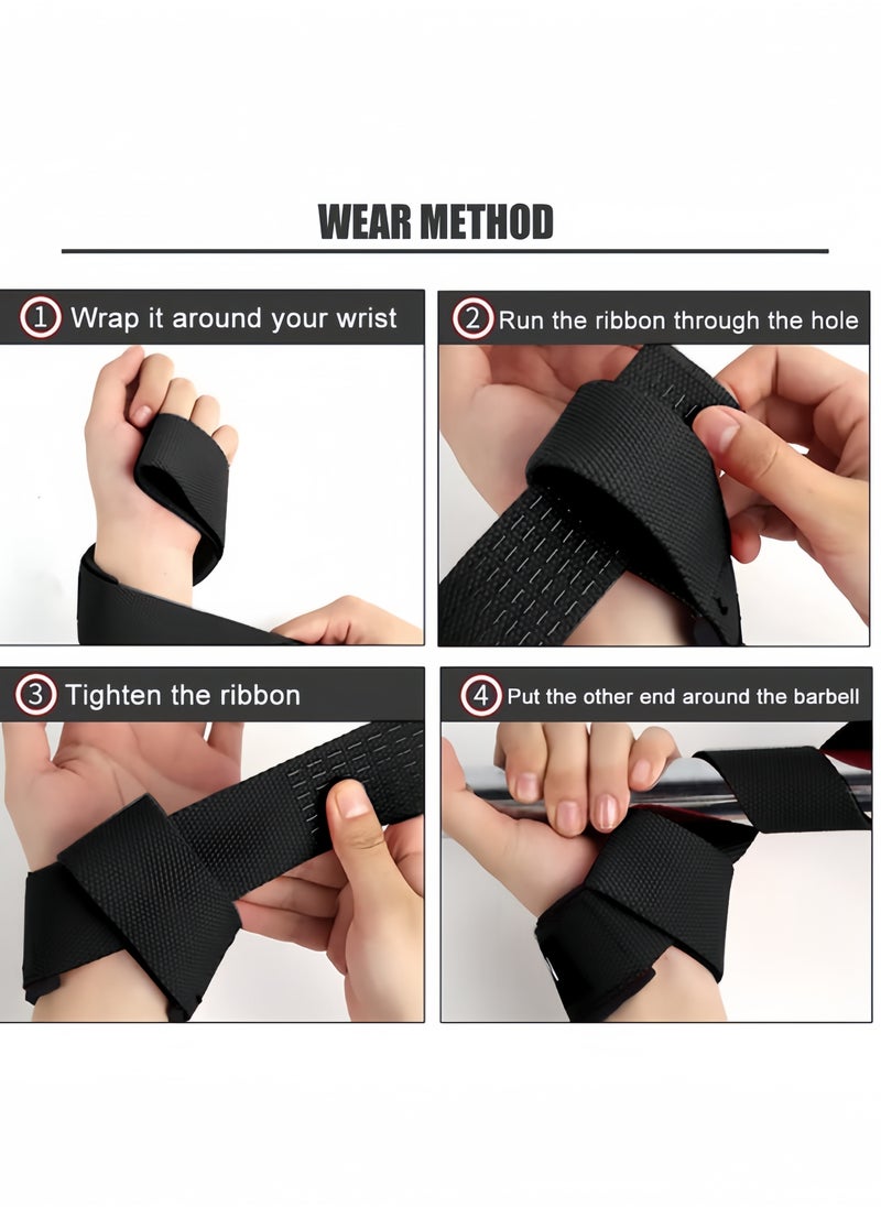 SKDK 2 PCS Cotton Hard Pull Wrist Lifting Straps Grips Band-Deadlift Straps with Neoprene Cushioned Wrist Padded and Anti-Skid Silicone - for Weightlifting, Bodybuilding, Strength Training  - Image 3