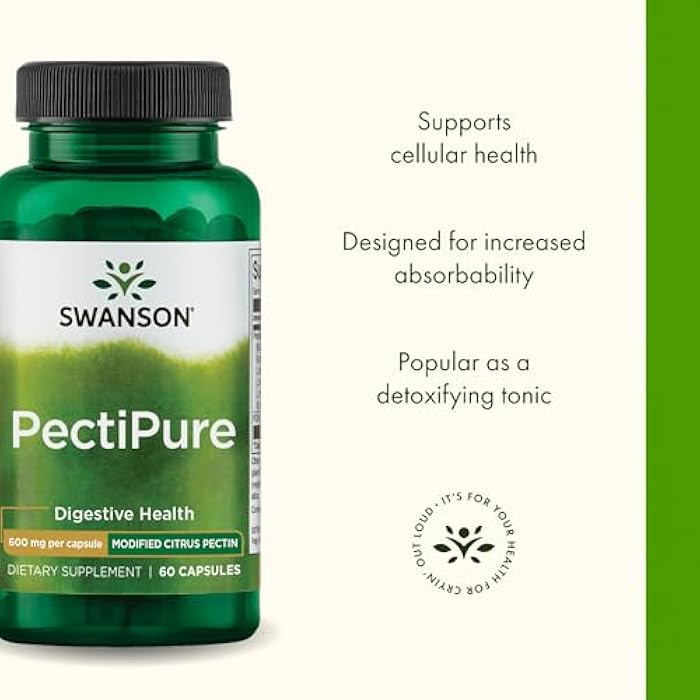 Swanson PectiPure Modified Citrus Pectin-Supports Digestive Health and Cellular Health-Delivers Minimum of 82% Galacturonic Acid-Natural Wellness Supplement (60 Capsules, 600mg Each) - Image 4