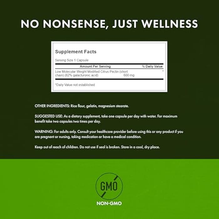 Swanson PectiPure Modified Citrus Pectin-Supports Digestive Health and Cellular Health-Delivers Minimum of 82% Galacturonic Acid-Natural Wellness Supplement (60 Capsules, 600mg Each) - Image 3