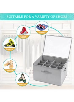 XiuWoo Extra Large Stackable Foldable Shoe Rack Cabinet Cubby, Shoe Storage Box, Closet Shoe Organizer Bins, Space Saver Shoes Containers Bin with Clear Lids, Handles Fits 16 Pairs Shoe  - Image 3