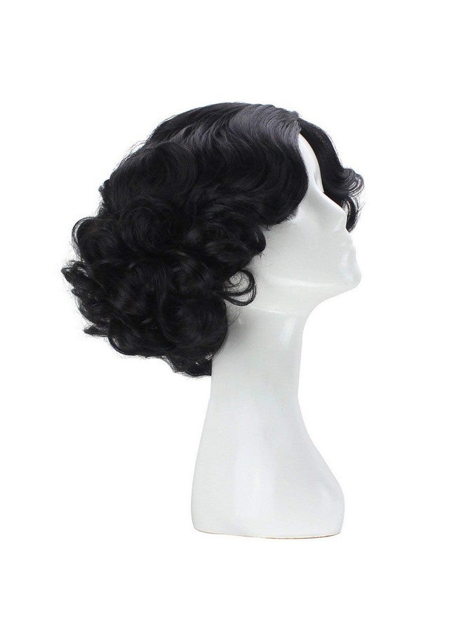 Anogol Hair Cap+Short Black Curly Wigs with Middle Part for Women Synthetic Wig Princess Cosplay Wig for Halloween Party Christmas Costume Wig - Image 3
