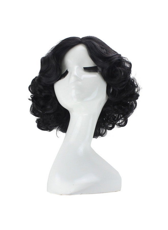 Anogol Hair Cap+Short Black Curly Wigs with Middle Part for Women Synthetic Wig Princess Cosplay Wig for Halloween Party Christmas Costume Wig - Image 1
