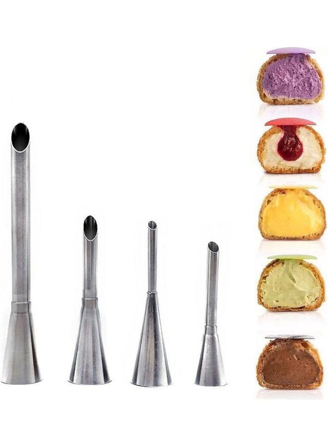 Loquat 4-Piece Pointed Decorating Mouth Cup Cake Cream Piping Point silver 10x14x1cm - Image 1