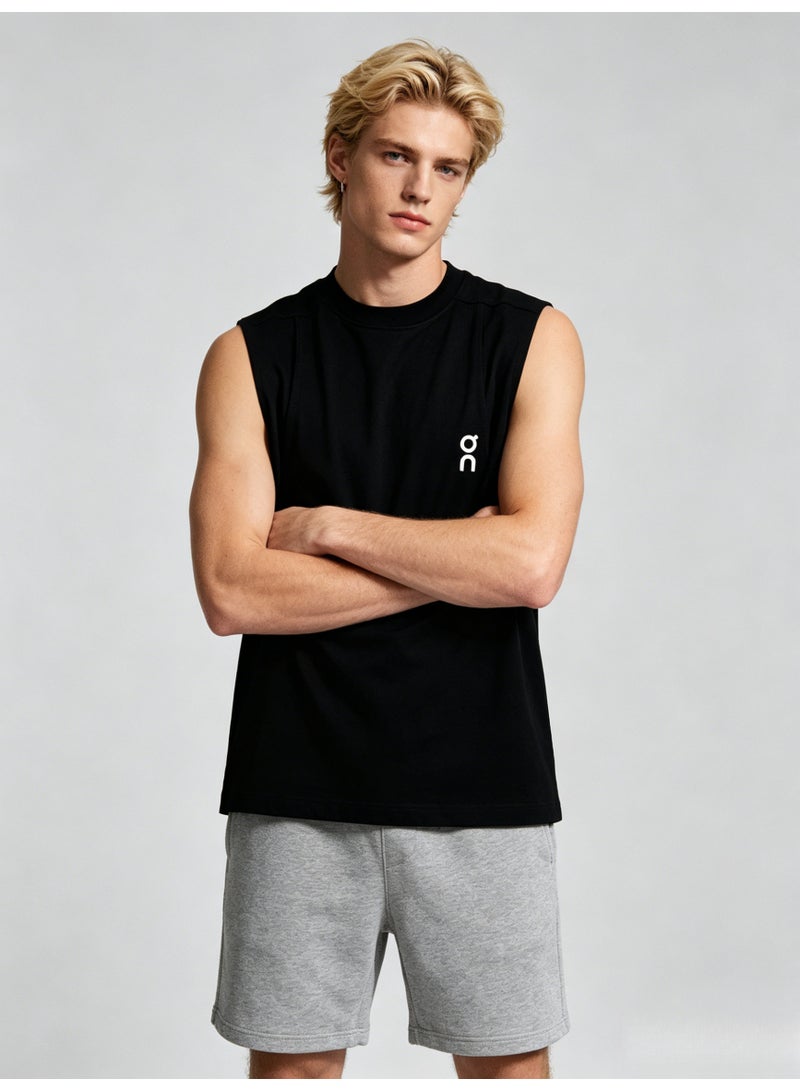 On Running Men’s Black Soft Sleeveless White Logo Crew Neck Athletic Tank Top - Image 1
