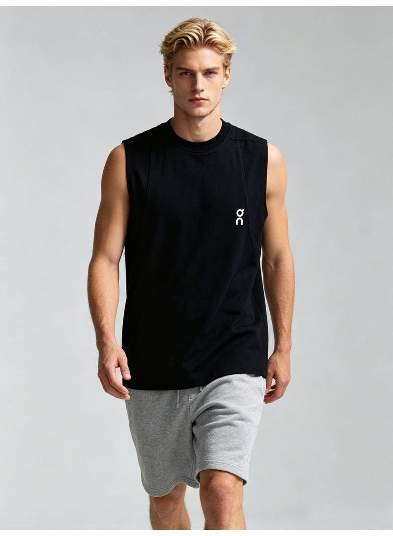 On Running Men’s Black Soft Sleeveless White Logo Crew Neck Athletic Tank Top - Image 3