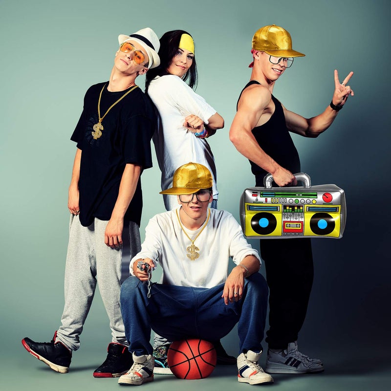 meekoo Hip Hop Costume Kit Inflatable Boom Box Gold Baseball Cap Sunglasses Gold Chain 80s/ 90s Rapper Accessories - Image 5