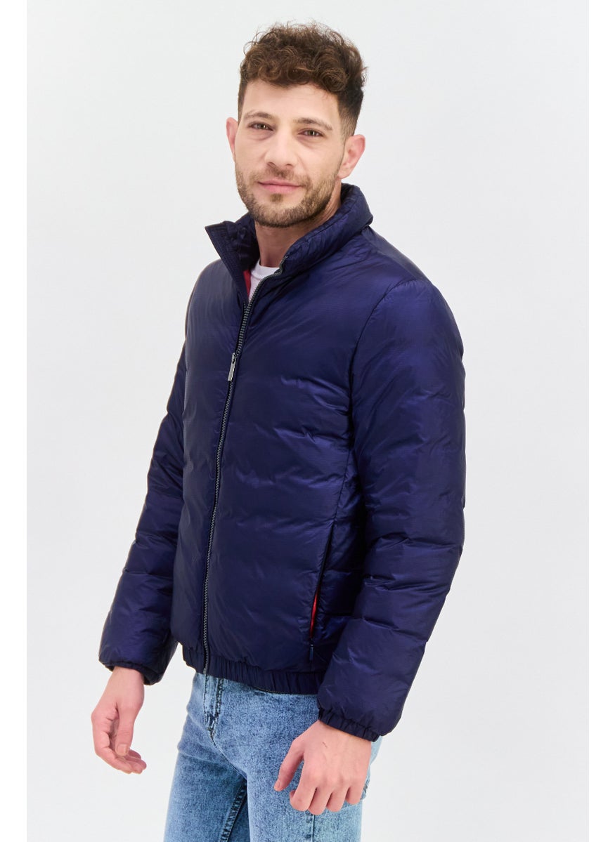 Selected Homme - Men Checkered Puffer Jacket, Blue - Image 1