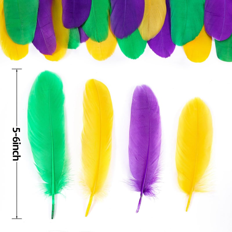 Holmgren Mardi Gras Craft Feathers Bulk - 200pcs 5-6inch Big Goose Feathers for Mardi Gras Decoration Carnival Masquerade Party Costume Decoration (Mardi Gras) - Image 4