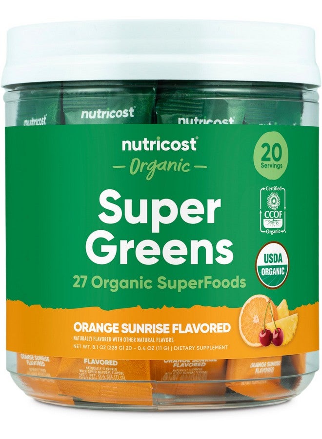 Nutricost Organic Super Greens (Orange Sunrise Flavored) 20 Stickpacks - Gluten-Free, Non-GMO - Image 1