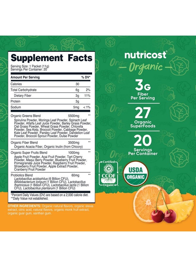 Nutricost Organic Super Greens (Orange Sunrise Flavored) 20 Stickpacks - Gluten-Free, Non-GMO - Image 2