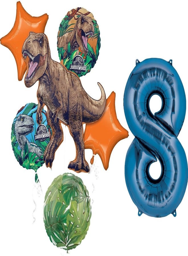 أناجرام لوازم حفلات عيد الميلاد الثامن من عالم الديناصورات الجوراسية، باقة من البالونات المعدنية المزينة - Image 1