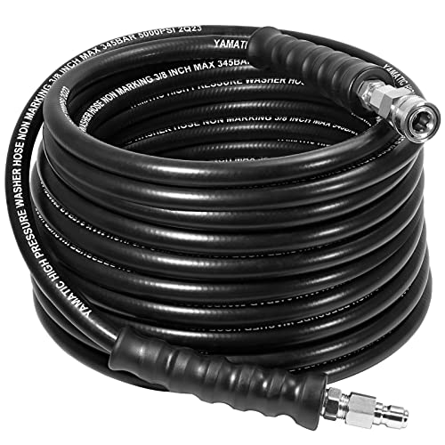 YAMATIC 3/8" Pressure Washer Hose 50FT with Stainless Steel Quick Connector, 5000PSI Rubber Power Washer Replacement Hose, Steel Wire Braided, Compatible with Simpson, Craftsman, Champion - Image 1