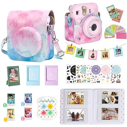WOGOZAN Mini 12 Accessories Kit for Fujifilm Instax Mini 12 Instant Camera Case+Album for 3 Inch Film+Color Filters+Photo Album & Frames+Wall Hanging Frame+DIY Sticker (Blue Pink Watercolor) - Image 2