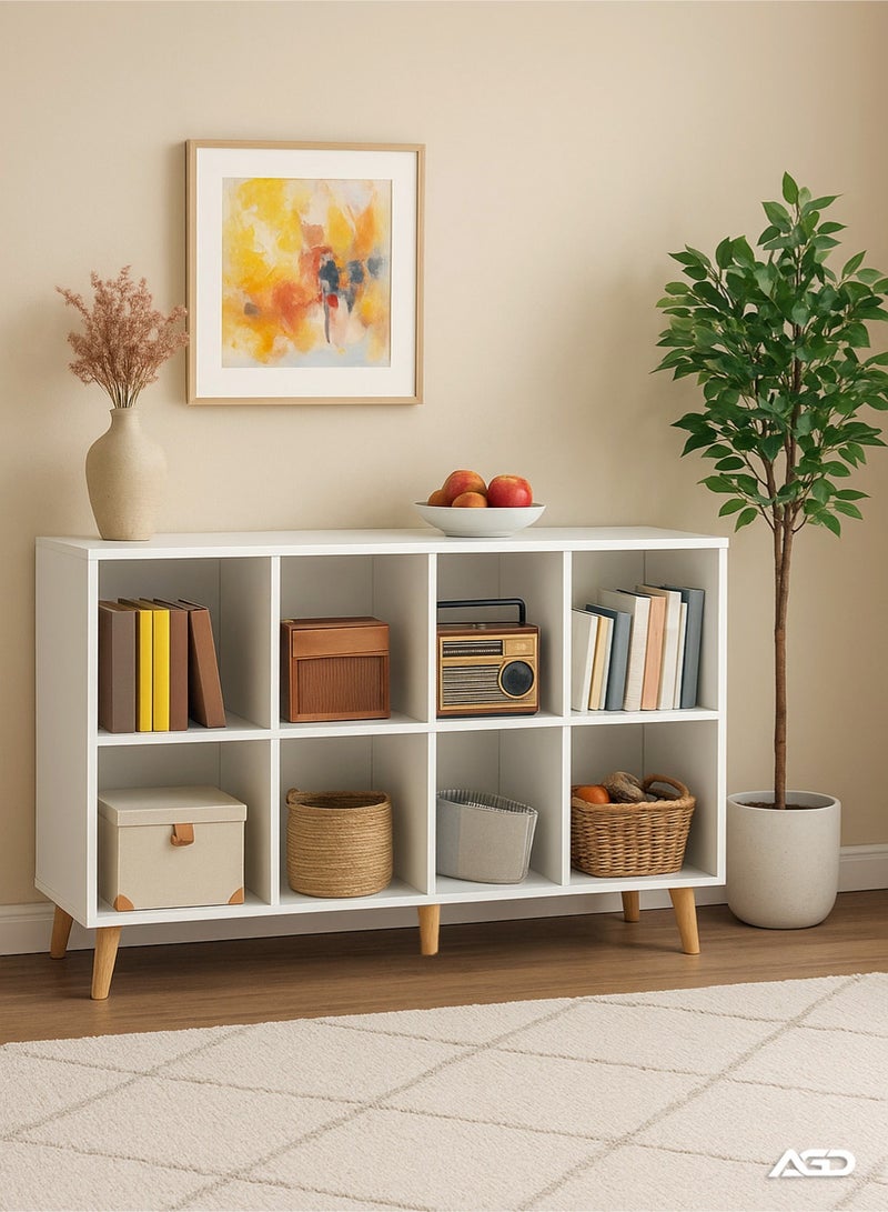 إيه جي دي خزانة كتب صغيرة، مكونة من 8 وحدات للتخزين، مناسبة لغرفة المعيشة، وغرفة الدراسة، والديكور الداخلي، 120*30*72 سم/ لون أبيض - Image 2