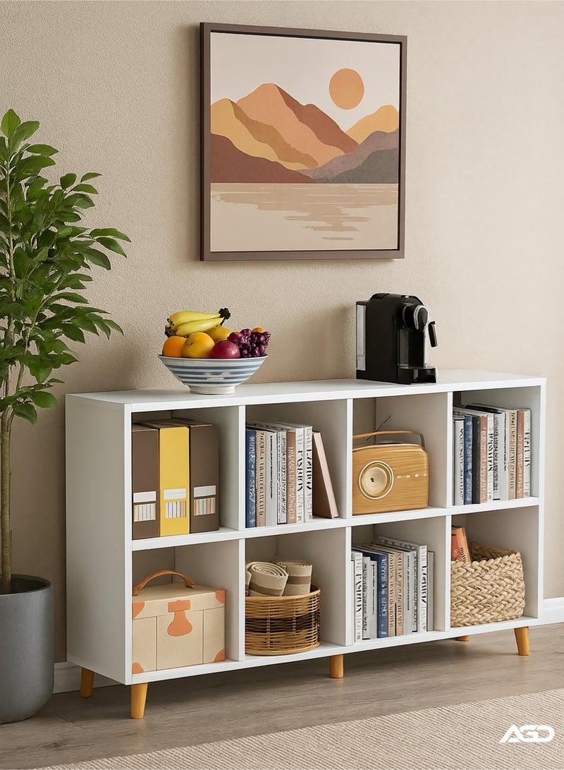 إيه جي دي خزانة كتب صغيرة، مكونة من 8 وحدات للتخزين، مناسبة لغرفة المعيشة، وغرفة الدراسة، والديكور الداخلي، 120*30*72 سم/ لون أبيض - Image 3
