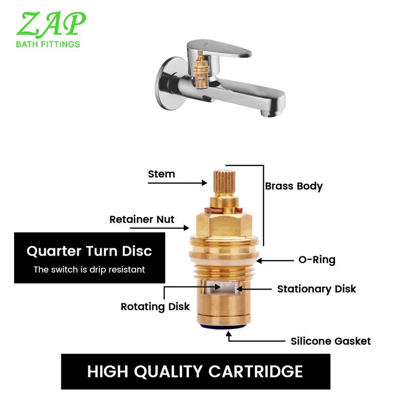 ZAP Brezza Brass Long Body Taps for Bathroom & Kitchen Sink | Chrome Plated Washroom Taps | Durable Brass Bib Cock with Wall Flange | Stylish and Rust-Resistant Tap - Image 3