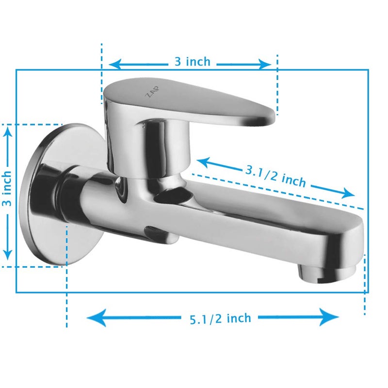 ZAP Brezza Brass Long Body Taps for Bathroom & Kitchen Sink | Chrome Plated Washroom Taps | Durable Brass Bib Cock with Wall Flange | Stylish and Rust-Resistant Tap - Image 2