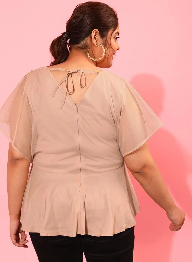 STREET 9 بلوزة ستريت  بلس بكسرات مزينة بشبكة مطرزة