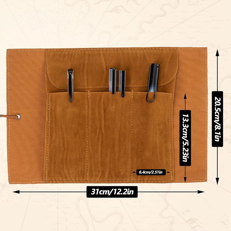 Azelf Treasure Map Leather Retro Pencil Pouch Roll Pen Case Large Capacity Stationery Bag with Secure Strap Vintage Canvas and Leather Cosmetic Bag for Students Artists Writers Travel and Daily Use - Image 1