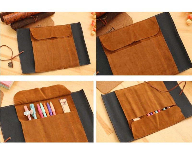 Azelf Treasure Map Leather Retro Pencil Pouch Roll Pen Case Large Capacity Stationery Bag with Secure Strap Vintage Canvas and Leather Cosmetic Bag for Students Artists Writers Travel and Daily Use - Image 4