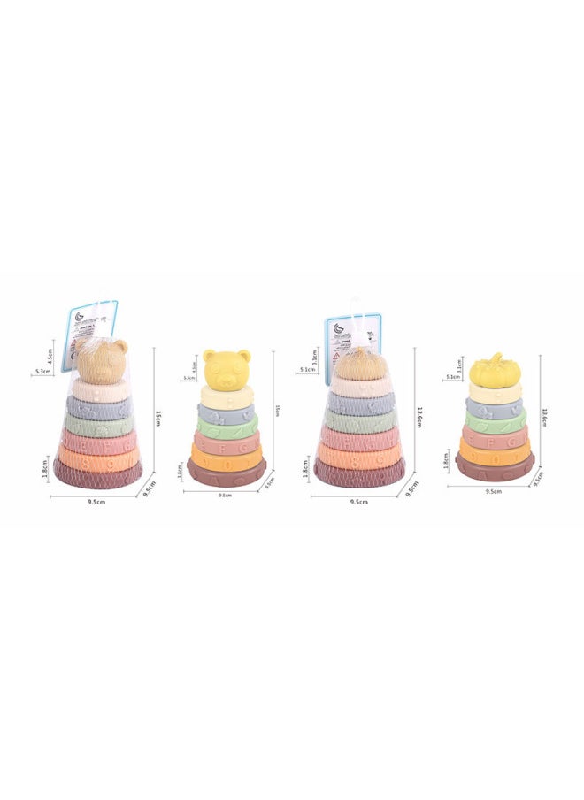 Generic - Export Of Baby Vinyl Stacking High Early Education Cognitive Soft Rubber Stacking Music Baby Stacking Ring Toys-Color:638-17 Bear Head Pumpkin Stacking Circle (mesh Bag)-Specifications:Random Colors - Image 1