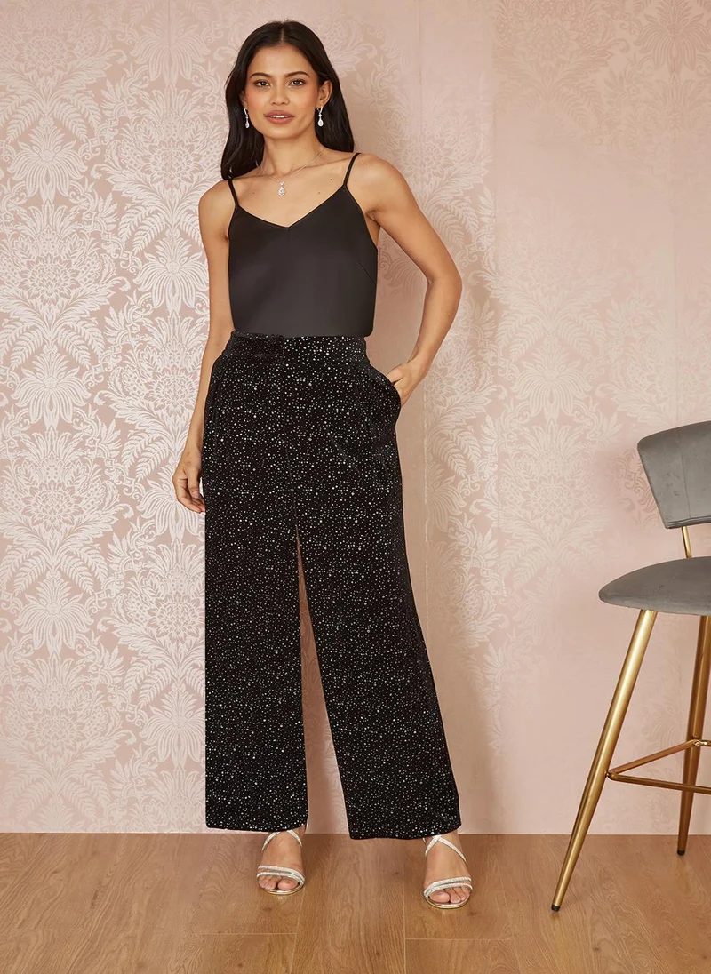 Yumi Foil Sparkle Printed Wide Leg Trouser